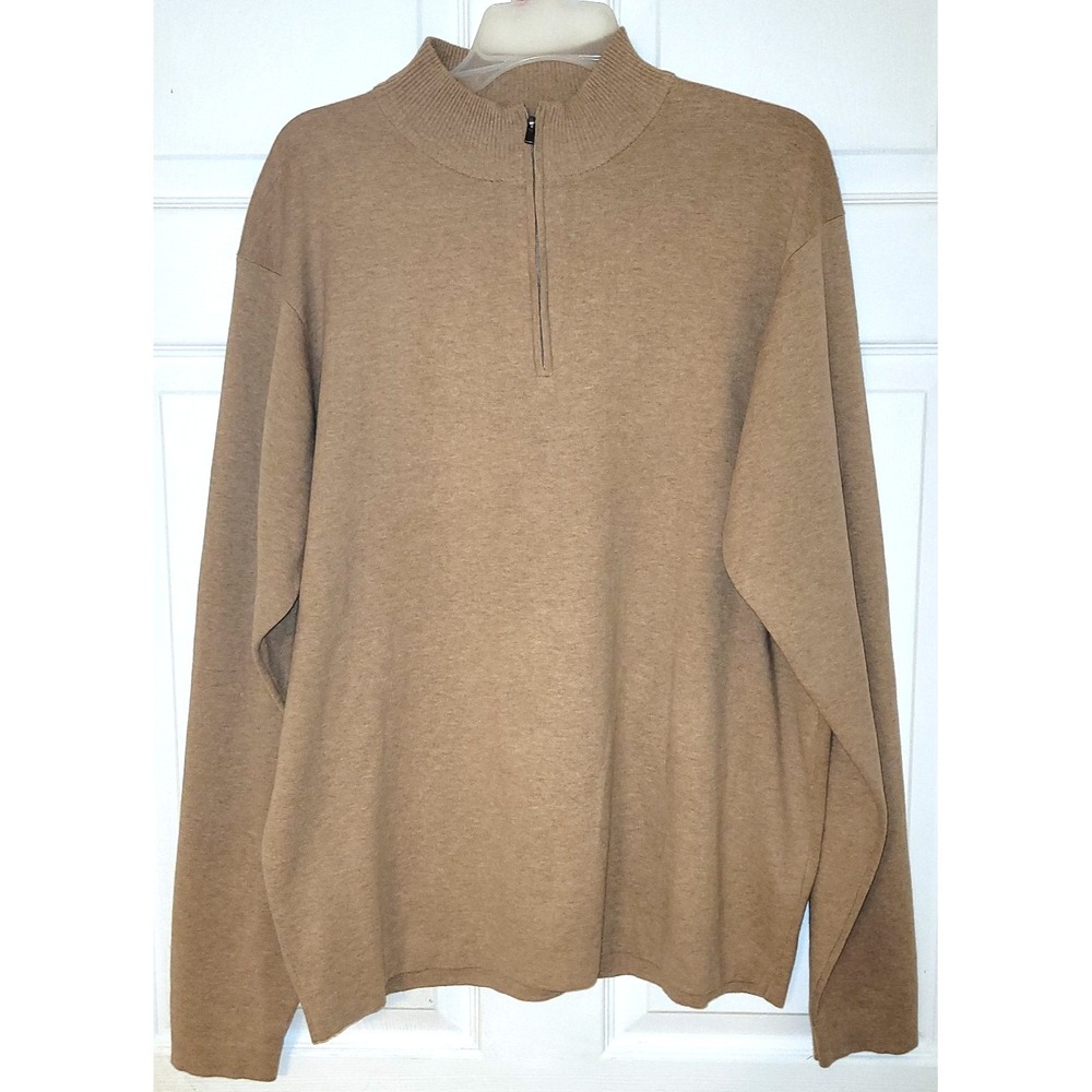 Peter Millar Crown Sport Mens XL Beige 1/4 Zip Pullover‎ Sweater Office Casual